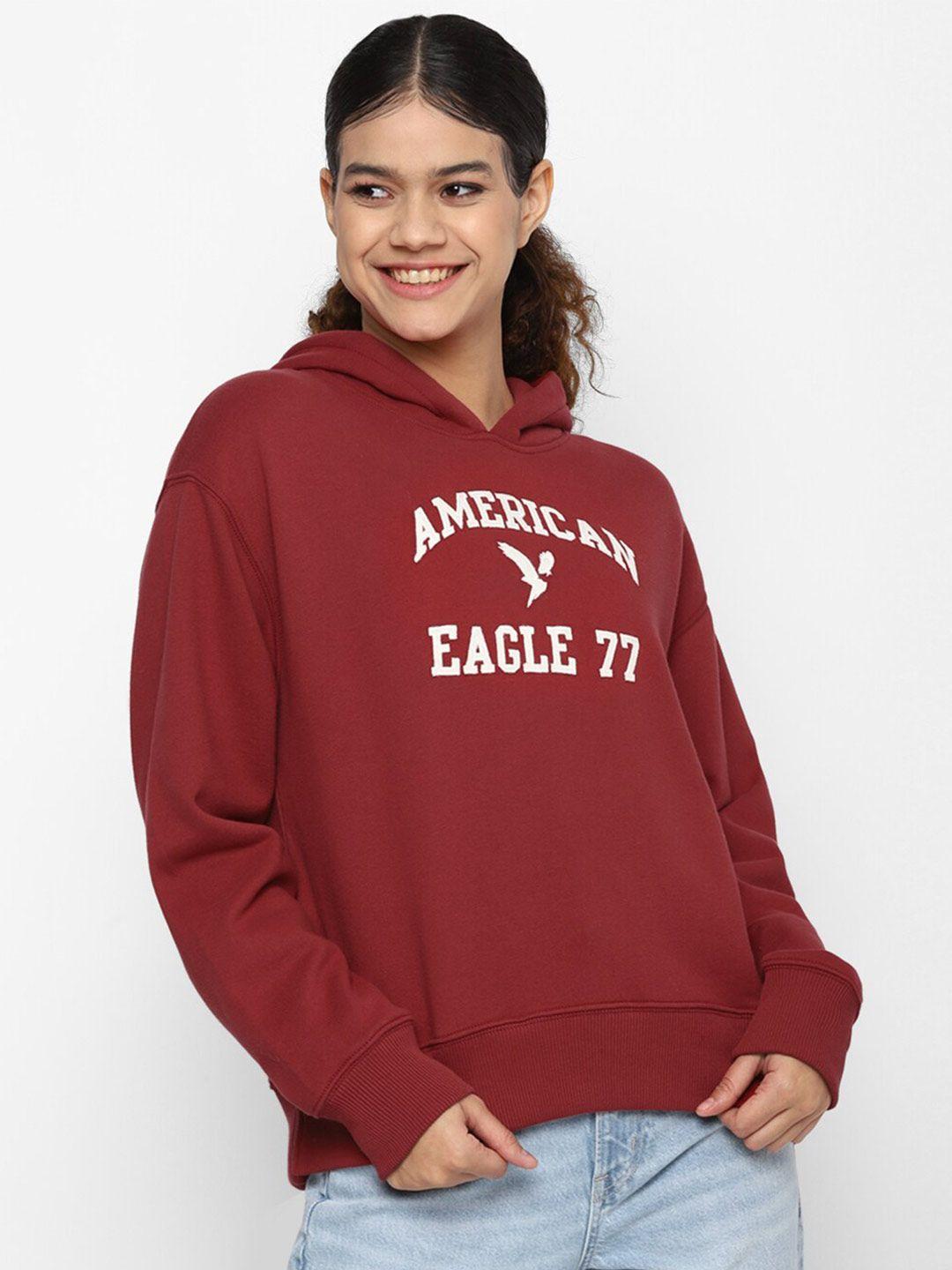 american eagle outfitters women typhography printed hooded sweatshirt