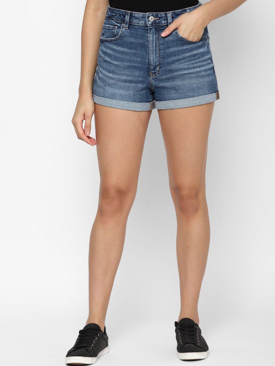 american eagle outfitters women washed high-rise pure cotton denim shorts