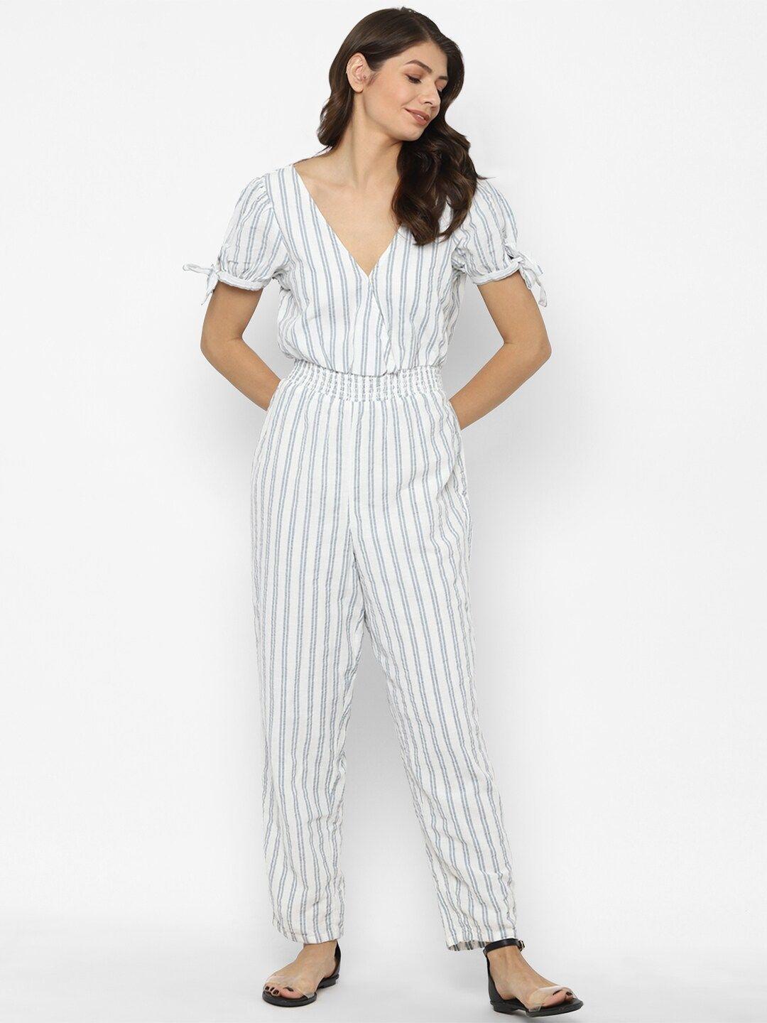 american eagle outfitters women white & grey striped jumpsuit