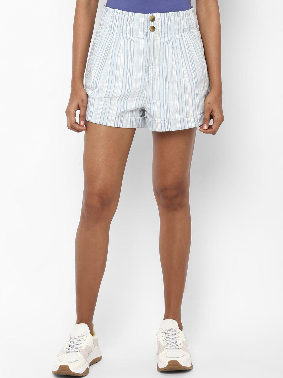 american eagle outfitters women white striped slim fit regular shorts