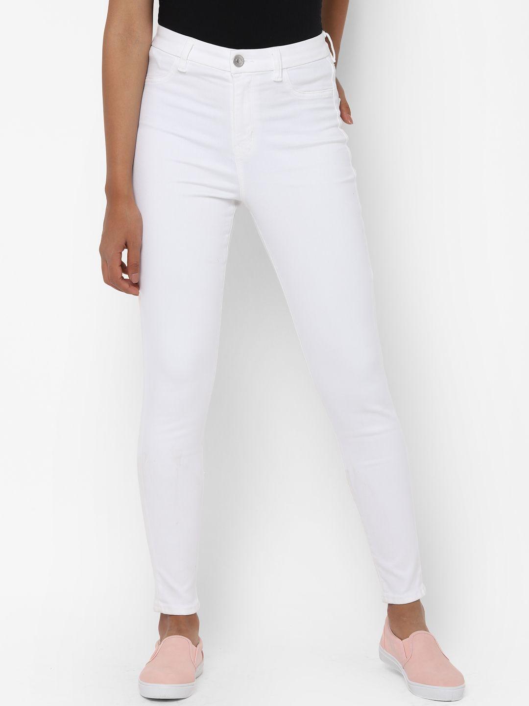 american eagle outfitters women white super skinny fit high-rise clean look stretchable jeans