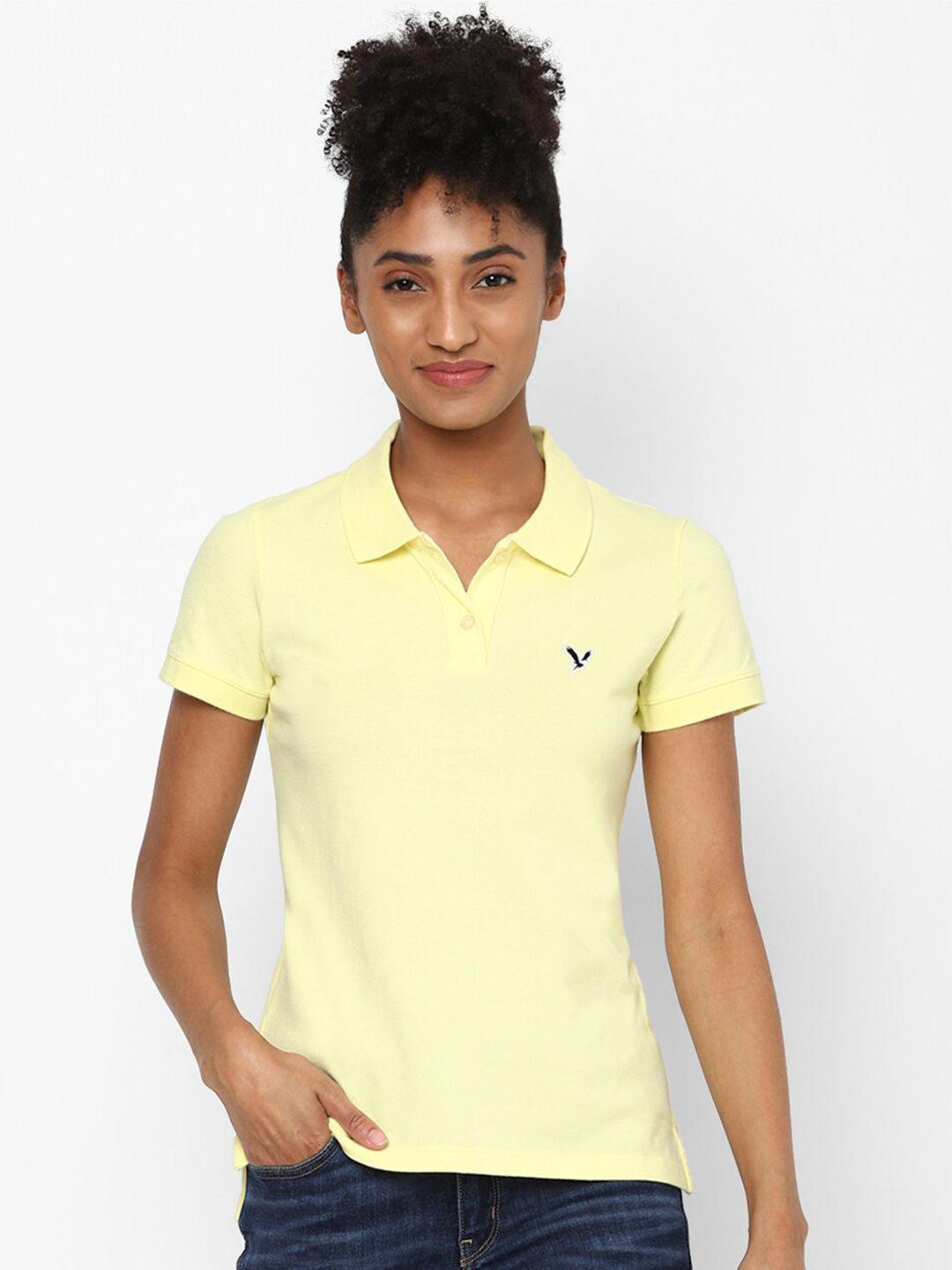 american eagle outfitters women yellow polo collar t-shirt