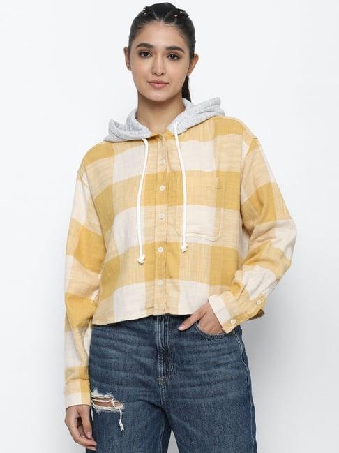 american eagle outfitters yellow cotton chequered shirt