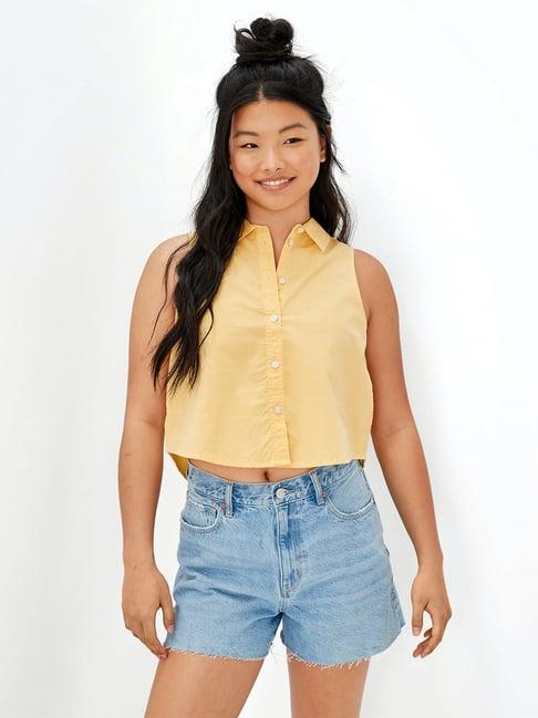 american eagle outfitters yellow cotton crop shirt