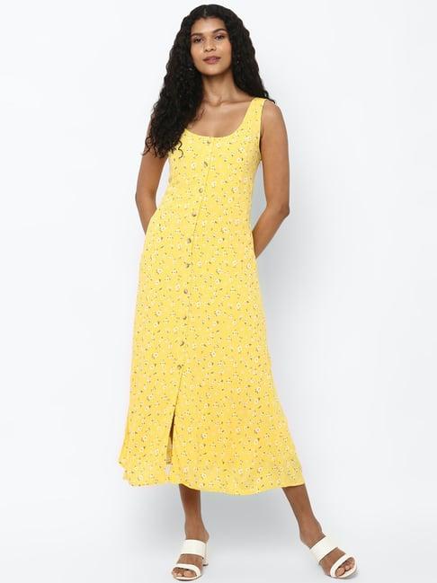 american eagle outfitters yellow printed a-line dress