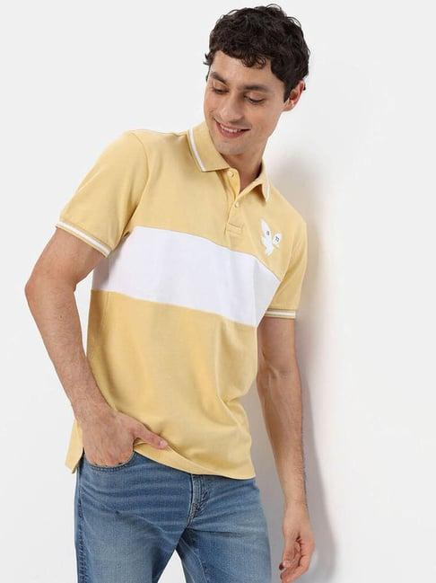 american eagle outfitters yellow regular fit colour block polo t-shirt