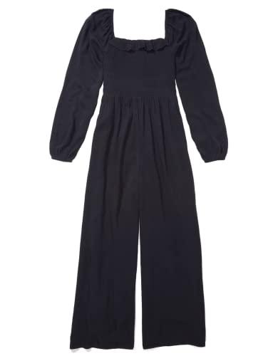 american eagle women 129981893_amec167 floral smocked puff-sleeve jumpsuit, washed black, s