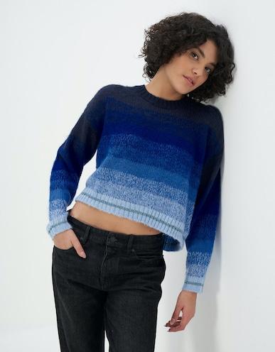 american eagle women blue boxy striped sweater