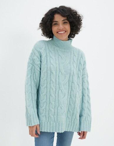 american eagle women blue cable knit mock neck sweater