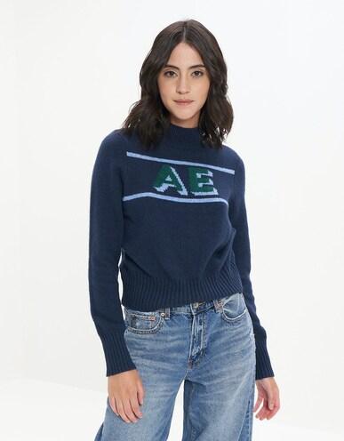 american eagle women blue mock neck sweater