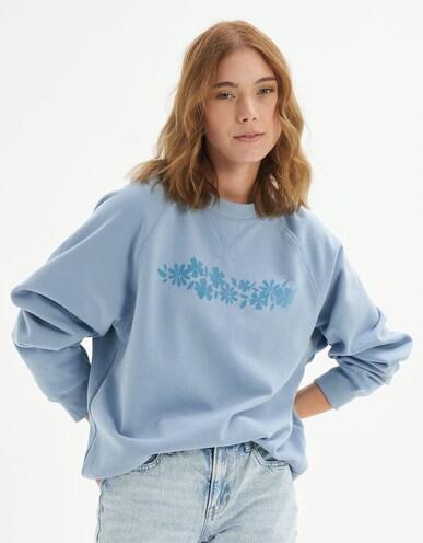 american eagle women blue oversized crew neck graphic sweatshirt