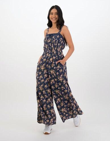 american eagle women blue printed sleeveless jumpsuit