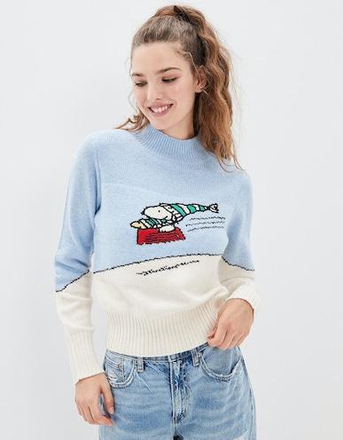 american eagle women blue snoopy mock neck sweater