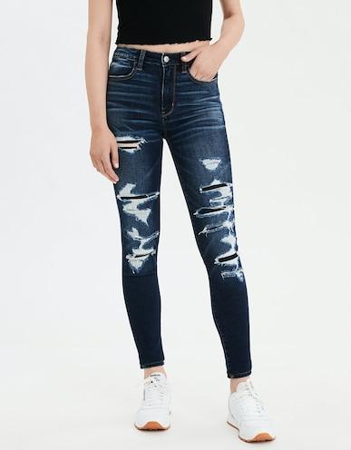 american eagle women blue super high-waisted jegging