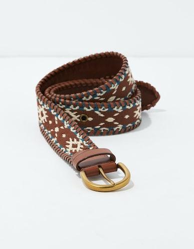 american eagle women brown woven whipstitch belt