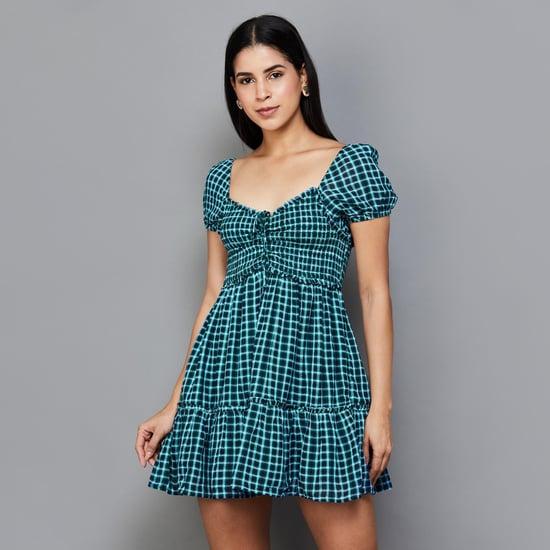 american eagle women checked fit and flared mini dress