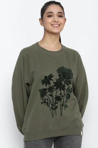 american eagle women green oversized crew neck graphic sweatshirt