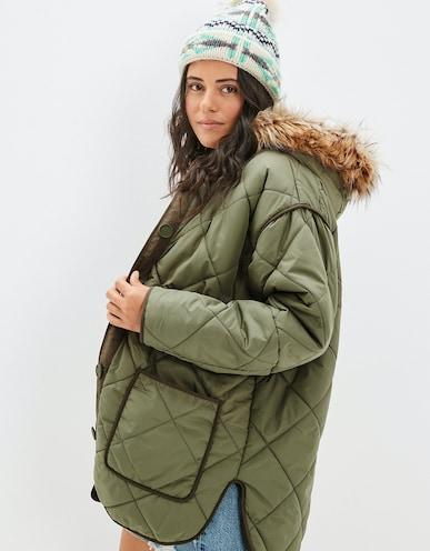 american eagle women green quilted jacket