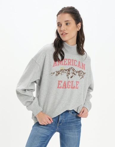 american eagle women grey graphic mock neck sweatshirt