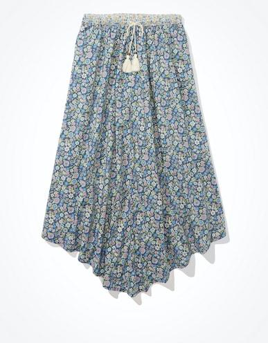 american eagle women multi-colored floral pull-on midi skirt