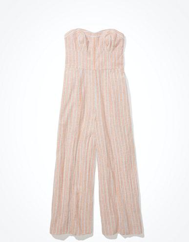 american eagle women orange striped corset jumpsuit