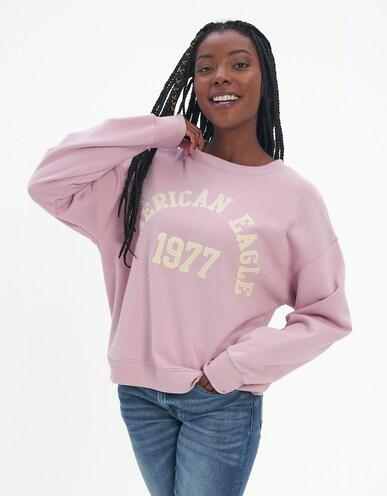 american eagle women pink graphic crew neck sweatshirt