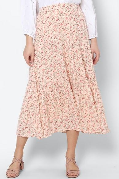 american eagle women pink printed tiered maxi skirt