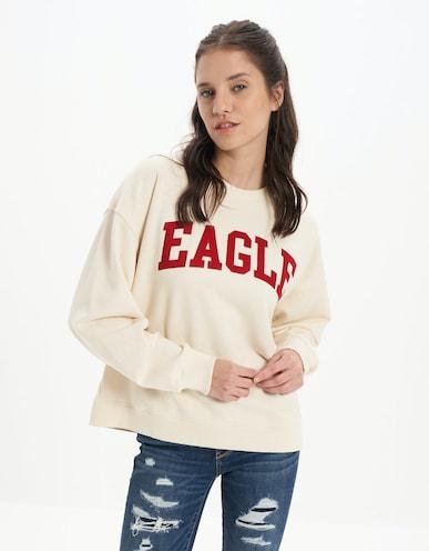 american eagle women white graphic crew neck sweatshirt