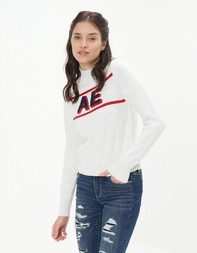 american eagle women white mock neck sweater