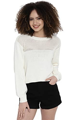 american eagle women white open weave sweater