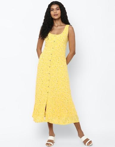 american eagle women yellow button front slip midi dress