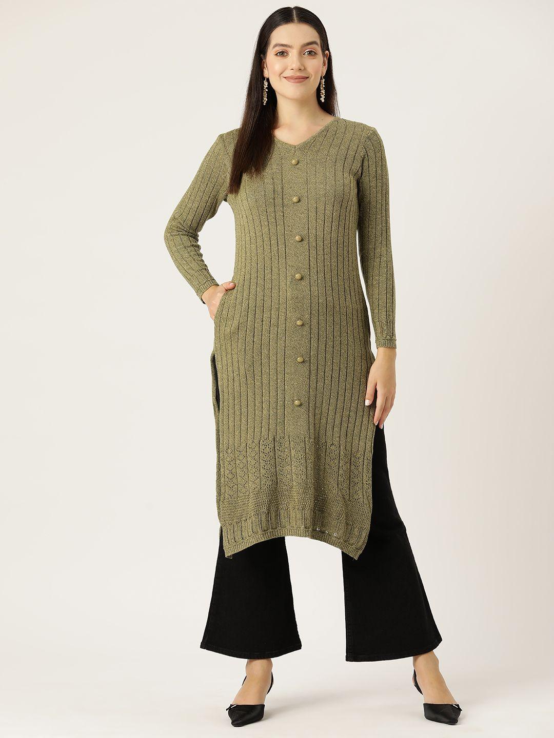 american eye v-neck ribbed acrylic kurta