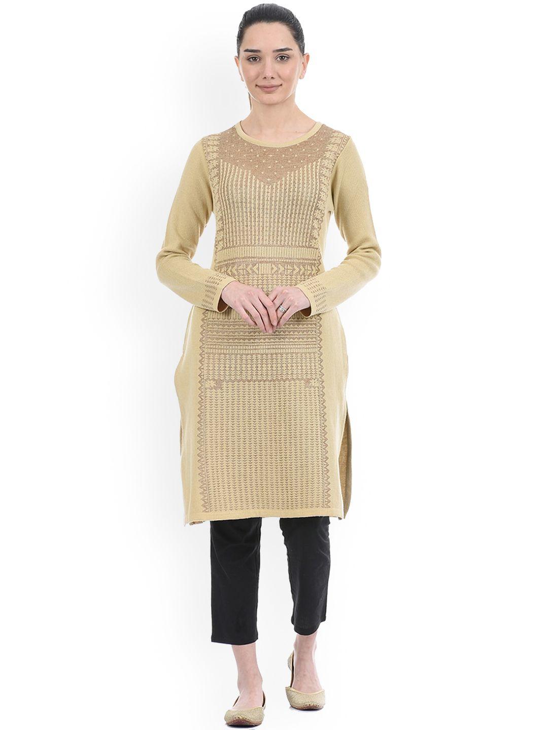 american eye women beige ethnic motifs winter sweater kurta