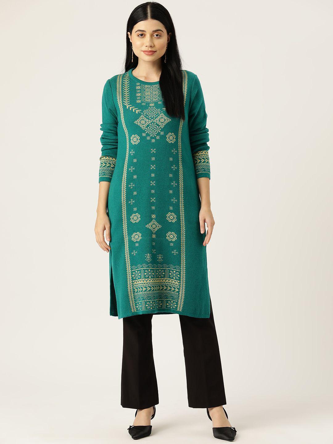 american eye women ethnic motifs woven design acrylic straight winter kurta