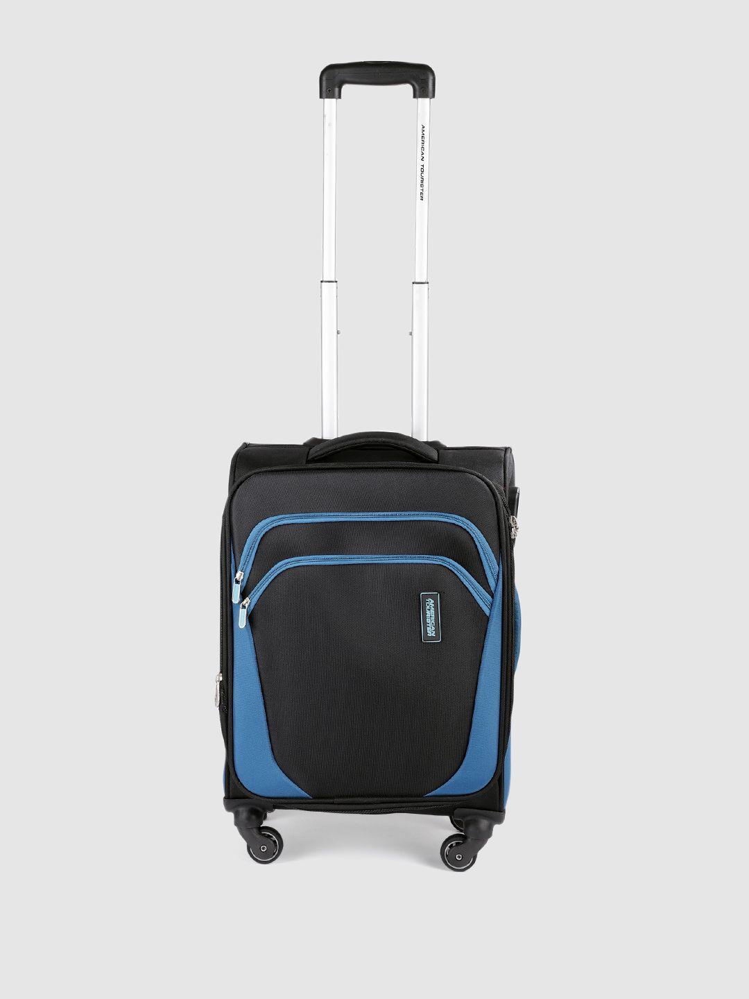 american tourister black & blue kansas spinnerinner 57 cabin trolley suitcase