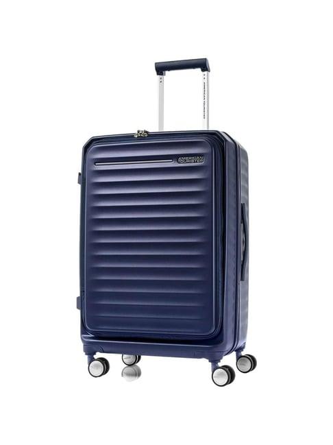 american tourister frontec navy striped hard large trolley bag - 79 cm