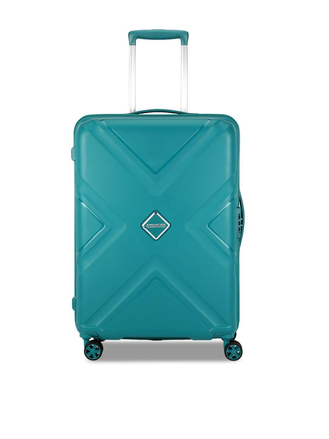 american tourister green solid hard-sided medium trolley suitcase