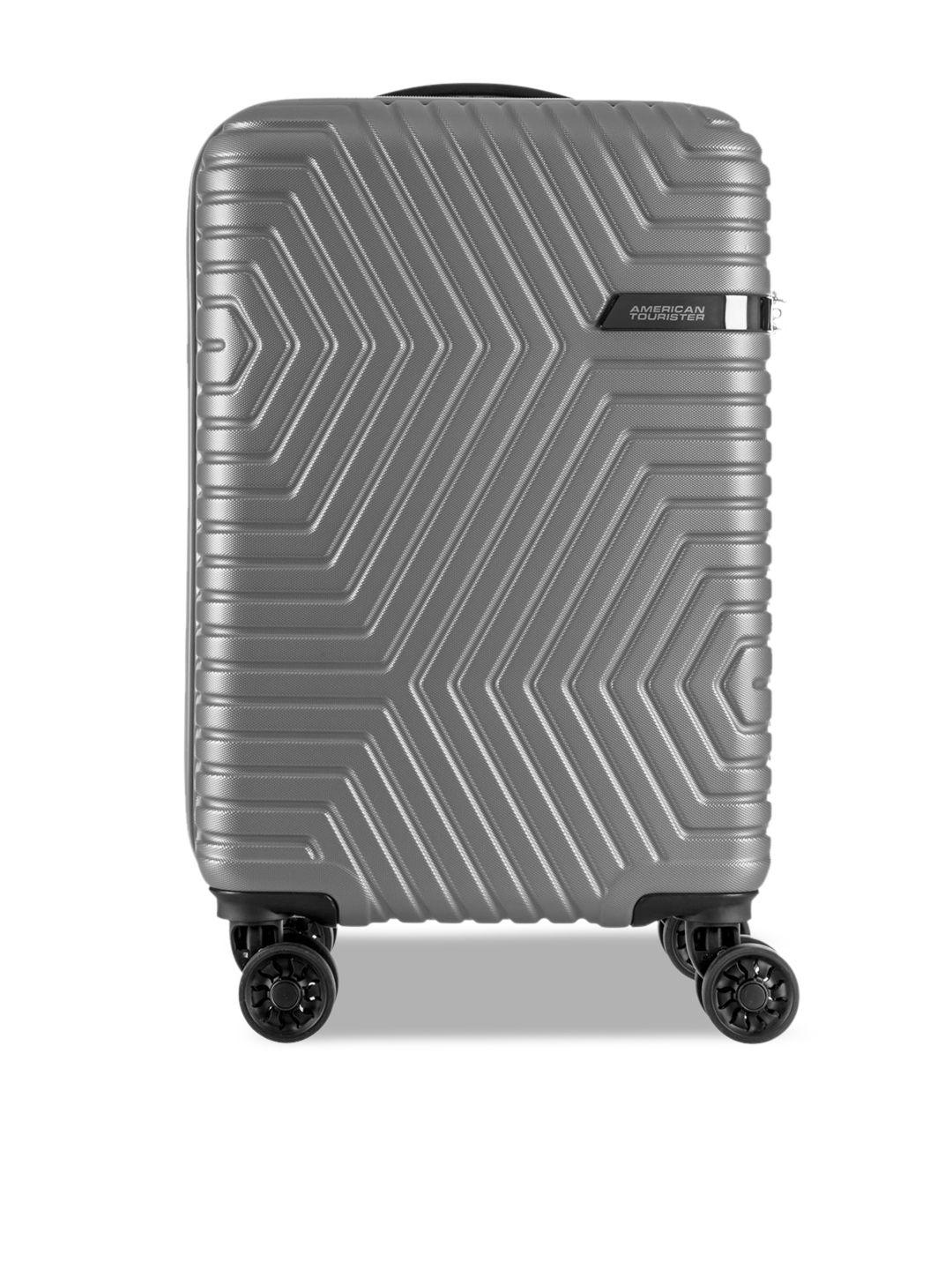 american tourister grey textured hard-sided cabin trolley suitcase