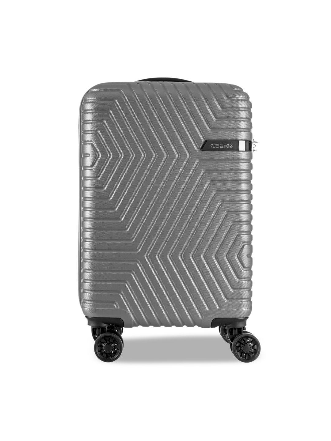 american tourister grey textured hard-sided medium trolley suitcase