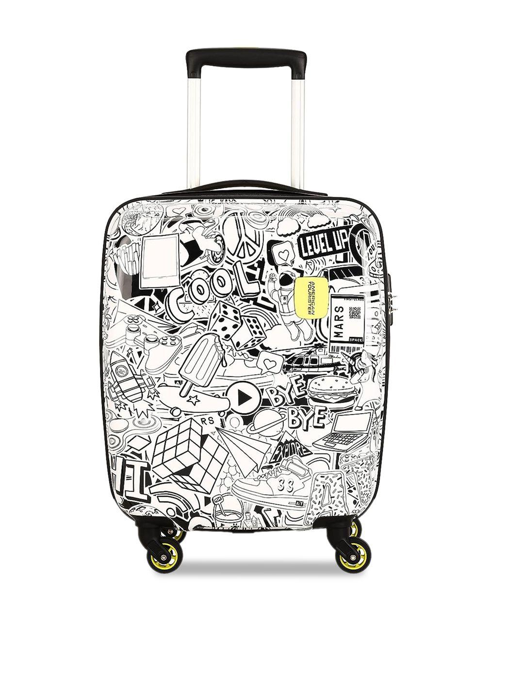 american tourister printed hard-sided cabin trolley suitcase