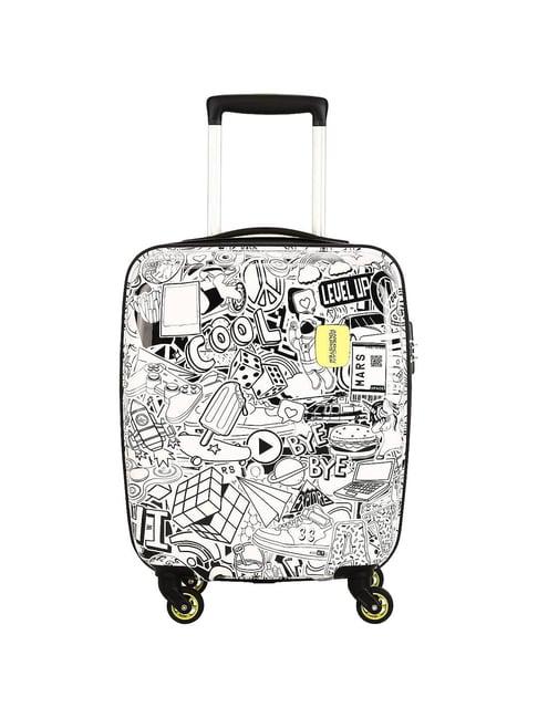 american tourister swag-on white & black printed hard cabin trolley bag - 53 cm