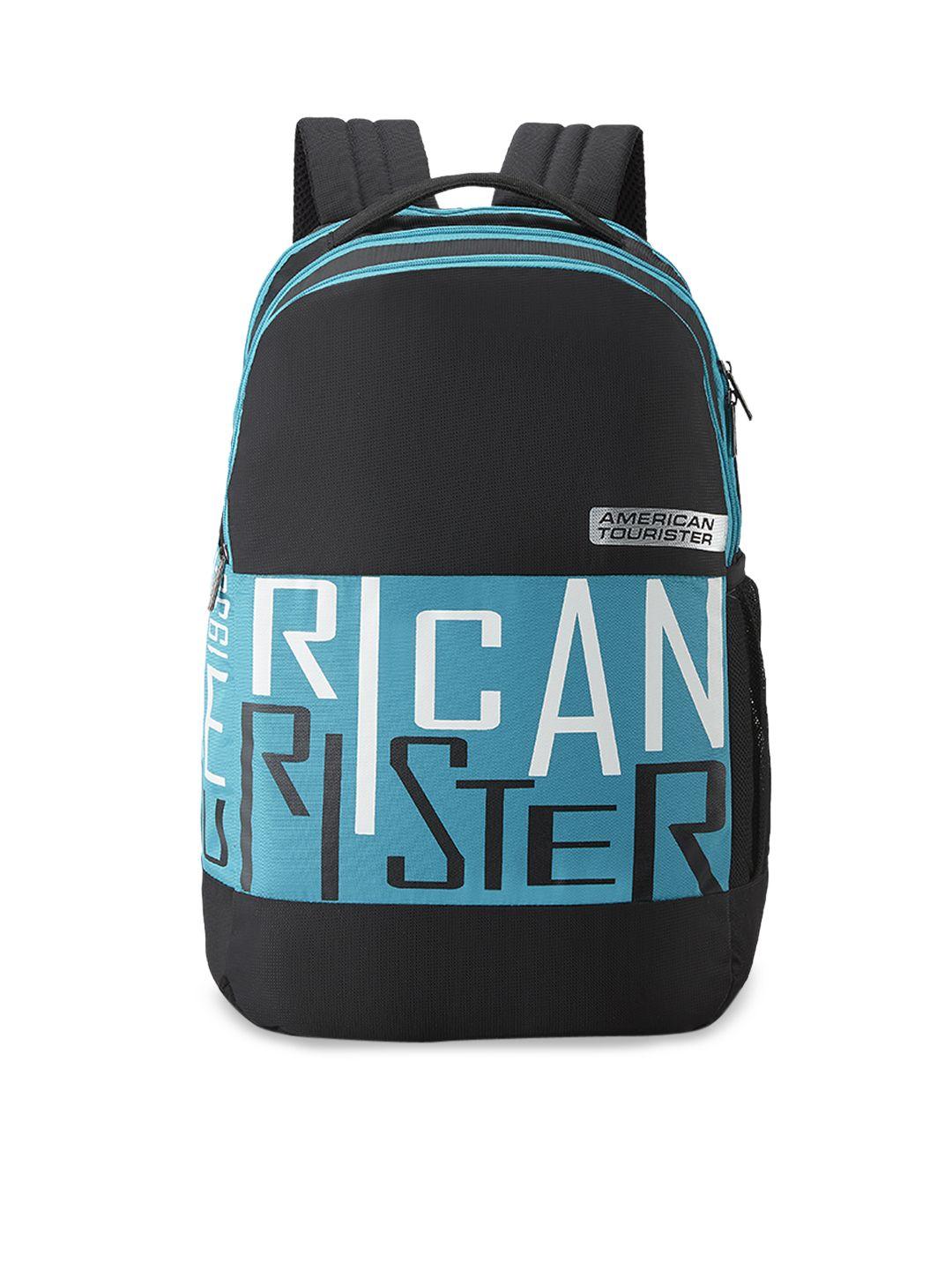 american tourister unisex black & blue typography backpack