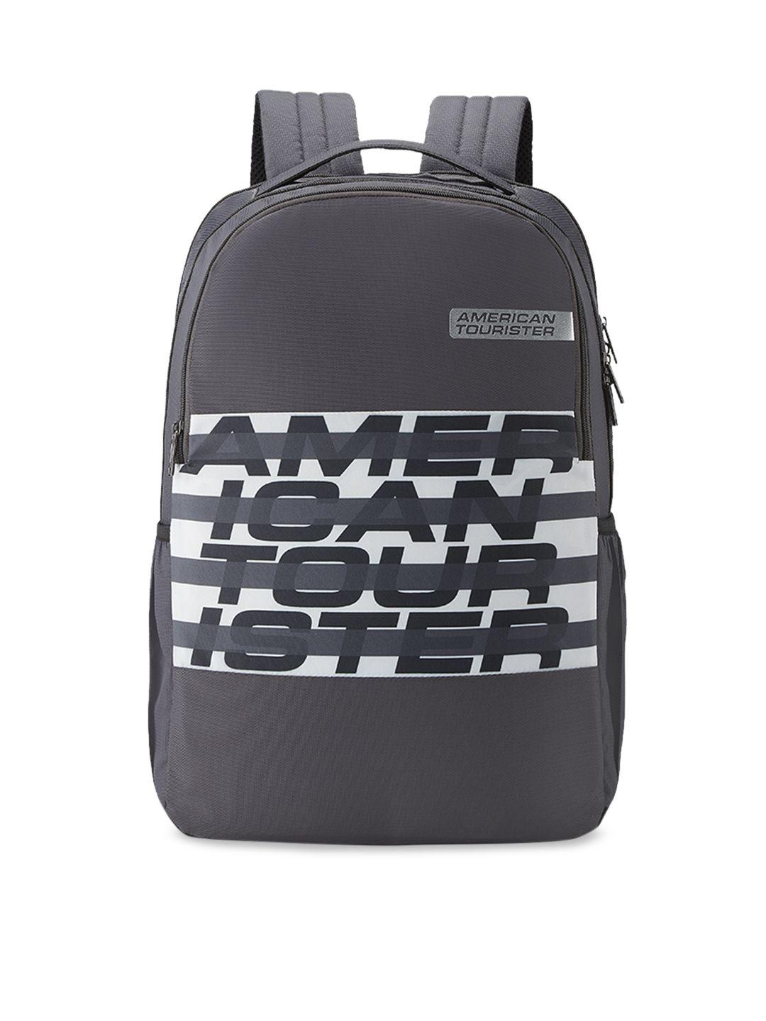 american tourister unisex grey brand logo backpack