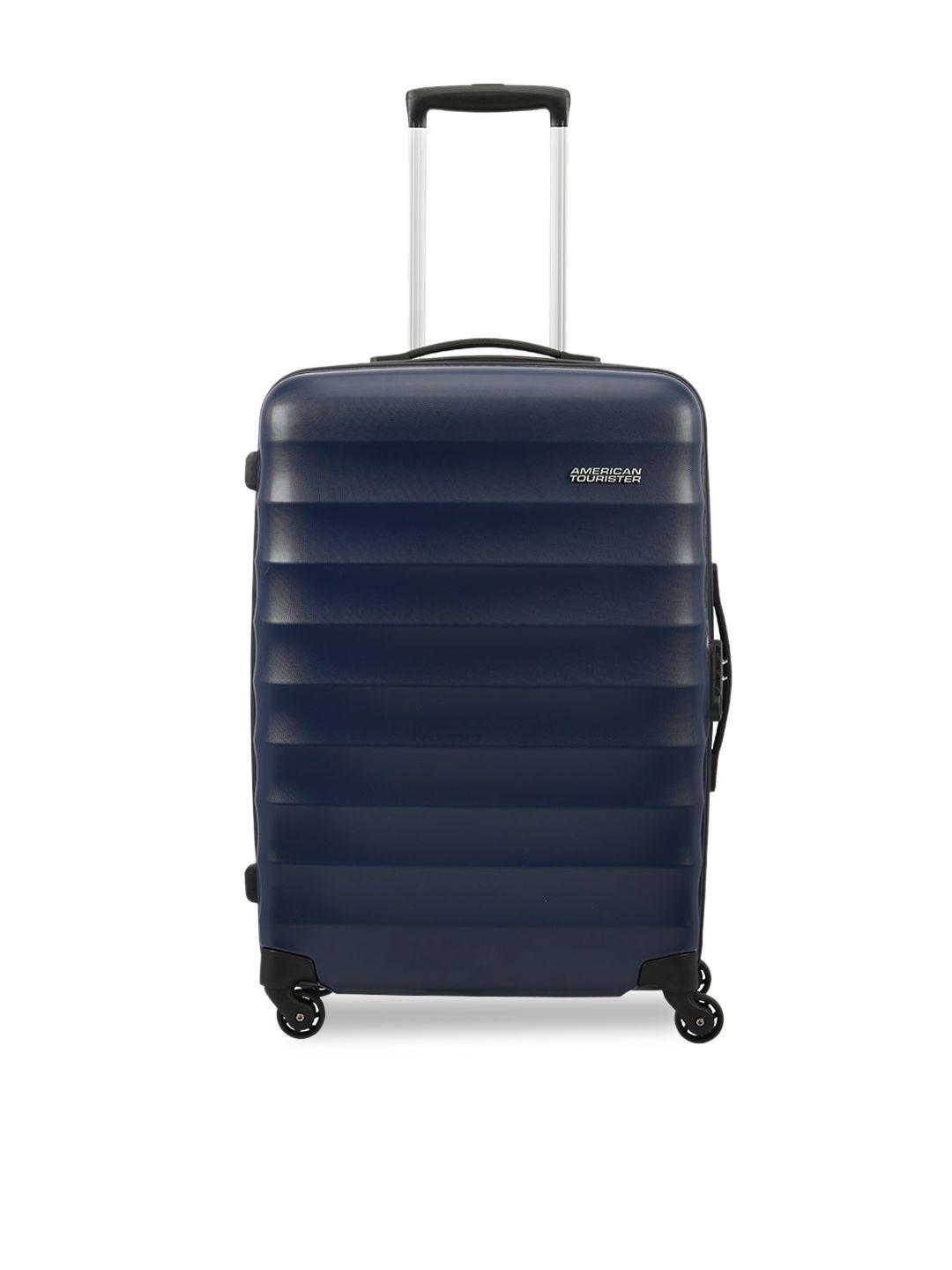 american tourister unisex navy blue solid hard-sided barcelona medium trolley suitcase