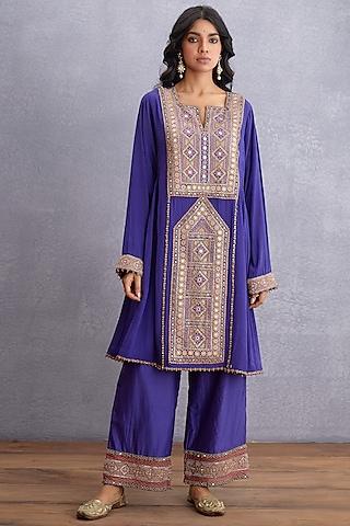 amethyst purple embroidered kurta set