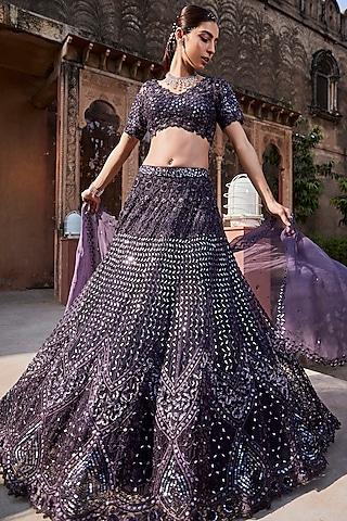 amethyst purple embroidered lehenga set