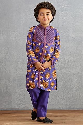 amethyst purple floral printed kurta set for boys