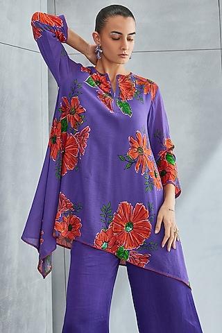 amethyst purple georgette embellished asymmetric tunic