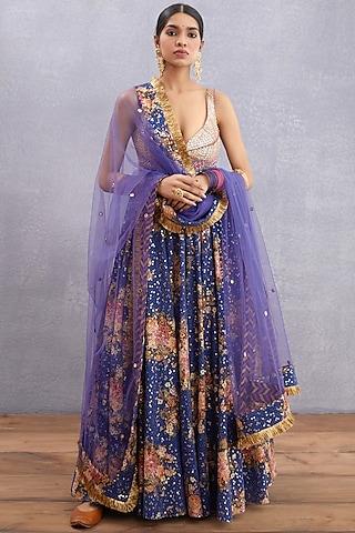 amethyst purple printed & embroidered anarkali set