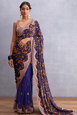 amethyst purple printed & embroidered saree